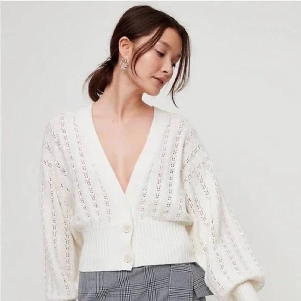 Aritzia Wilfred‎ Thais Open Knit Crop Cardigan Cream White Ecru xxs